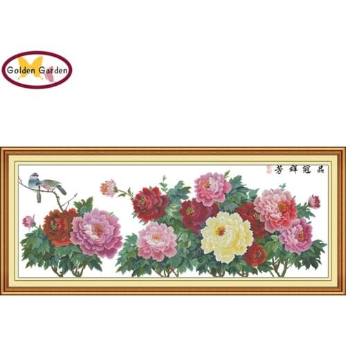GG Peony Cross Stitch Chinese Flower Design Drawing Set Embroidery Needlework Cross Stitch for Home Christmas Decor wholesale