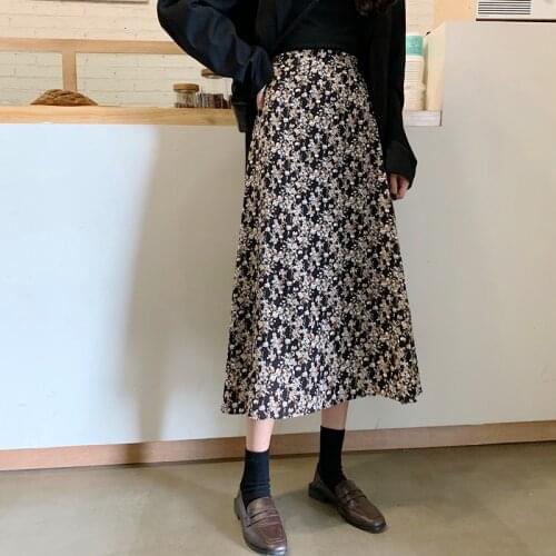 Vintage A-Line Skirt New Autumn Print Casual Fashion for Women Spring Summer Elegant Female