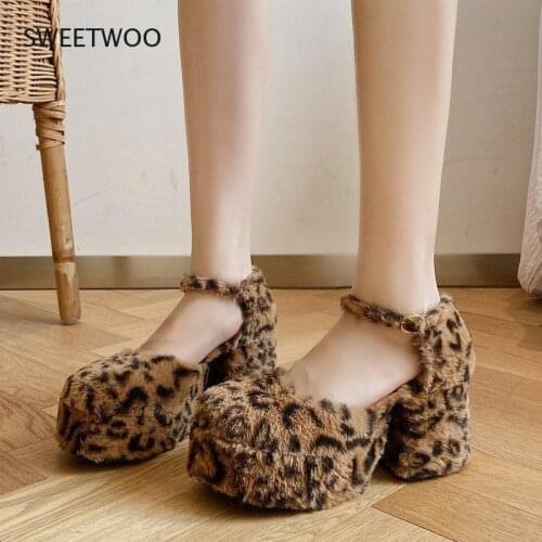 Women Round Toe Leopard Skin Shoes Mixed Color Platform High Heels Sexy Lolita Halloween