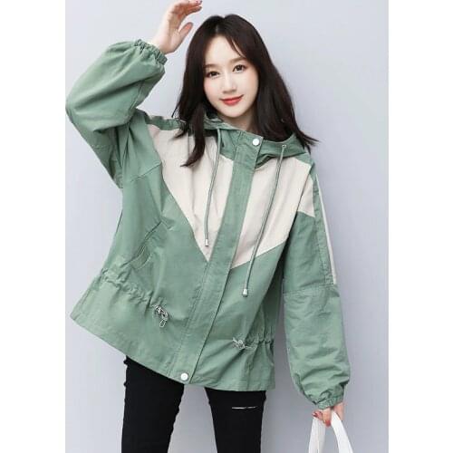 Color Matching windbreaker Women 2021 New Spring Autumn Jacket Korean Loose Large Size Short Jacket Female Windbreaker Outerwear