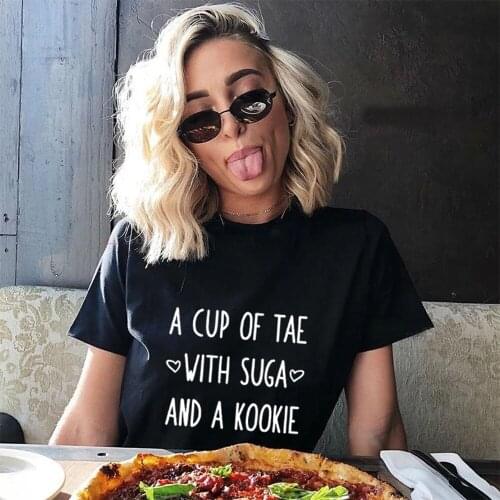 A Cup of Tea with Sugar and A Cookie Letter Print Women Funny T Shirt Hipster Camisetas Casual O-neck Harajuku Summer Tees Tops