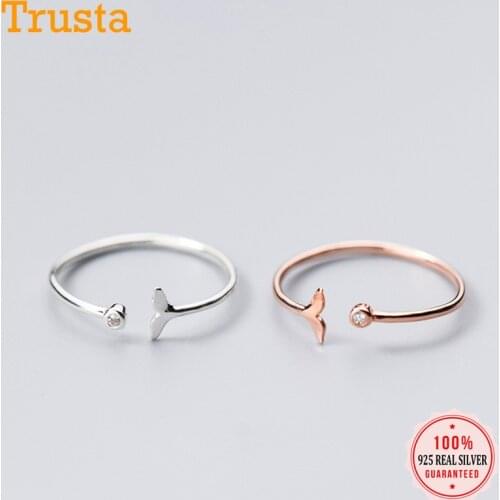 Trustdavis 100% 925 Sterling Silver Fashion Rose Silver Mermaid Tail CZ Opening Finger Rings For Women Fine Simple Jewelry DS633
