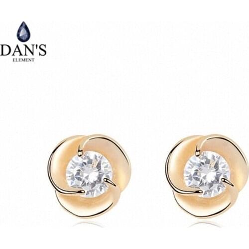 DANS ELEMENT 3 Colors Real Big Brand AAA Zirconia Micro Inlays Flower Stud Earrings for Women Gift 95326white brincos