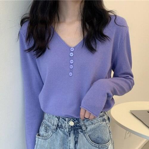 2021 Spring Autumn Long Sleeve Womens Sweater Korean V-neck Knitwear Pullover Sueters De Mujer Female Basic White Jumpers Tops