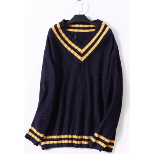 Plus size autumn winter V-Neck women pullovers sweater 2018 fashion dark blue patchwork Knitted ladies sweater female 5XL