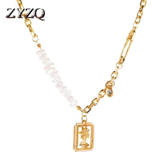ZYZQ Vintage Punk Portrait Imitation Pearls Pendant Necklace for Women Statement Necklace Jewelry Accessories Hot Sale