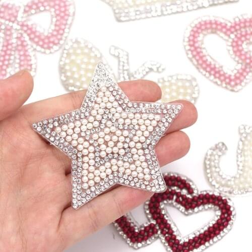 1Pcs Patches Elephant/Crown/Butterfly/Heart/Star Pearl Rhinestone Patches Applique Iron On Sticker For Clothes DIY Stripes