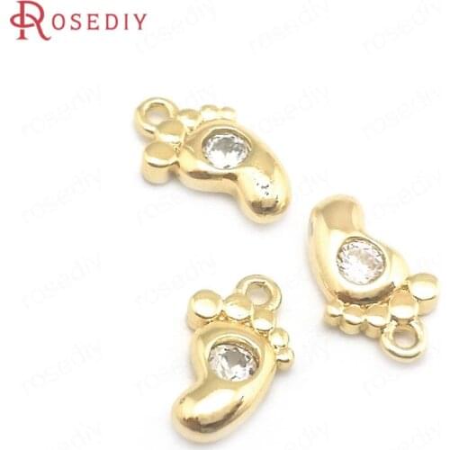 40475)10PCS 6x11MM 24K Gold Color Brass and Zircon Sole Charms Pendants Jewelry Making Supplies Diy Findings Accessories