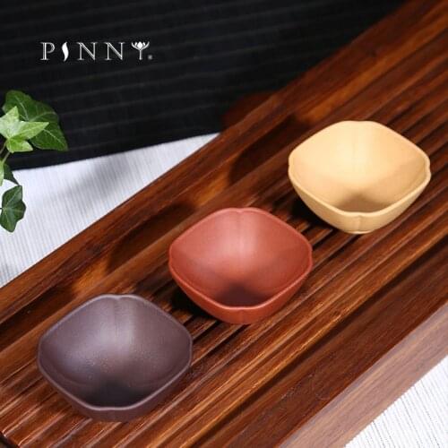 PINNY 2Pcs\bag Purple Sand Teacups Yixing Purple Clay Square Tea Cup Environmentally Friendly Tea Bowl Kung Fu Tea Service