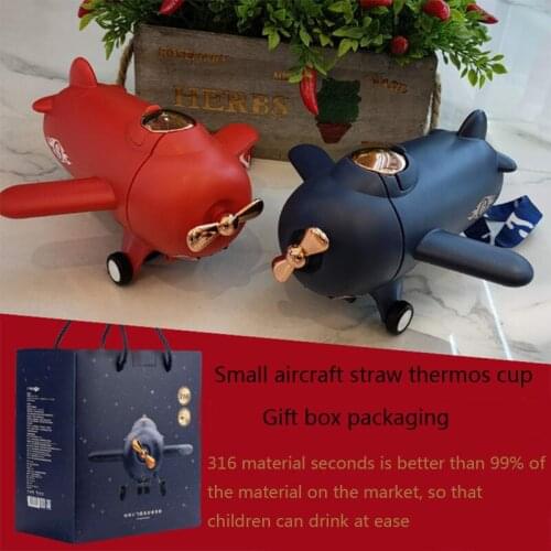 290ML Childrens Straw Thermos Cup Gift Box With 316 Stainless Steel Small Aircraft Water Cup Learning Cup Baby kettle gift