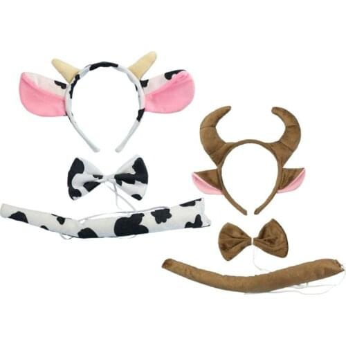 3 Pcs/set Cow Animal Headwear Set Kids Girls Boys Headbands Bow Tie Halloween Children Day Dress Up Decoration Headband Gifts