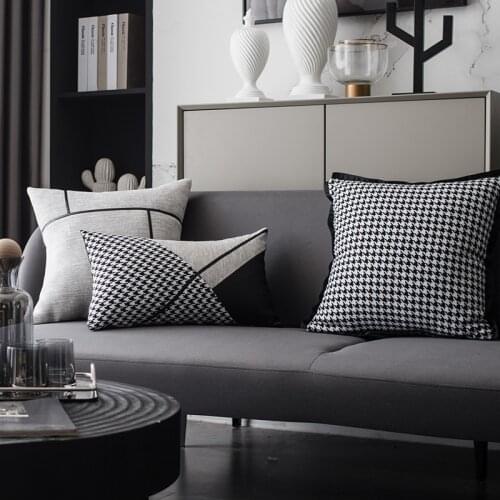 45x45/50x30cm Light Luxury houndstooth cushion cover light grey black geometric lumbar pillow case sofa waist pillow cover