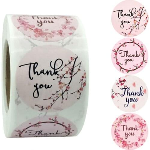 100-500pcs 1.5inch Thank You Plum Blossom Stickers Seal Labels Sticker Roll For Wedding Scrapbooking Gift JewelryBox Decoration