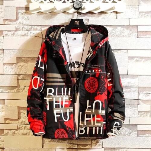 #7005 Spring Autumn Casual Printed Jacket Men Windbreaker Hooded Coat Thin Outwear Plus Size M-5XL Streetwear Jackets And Coats
