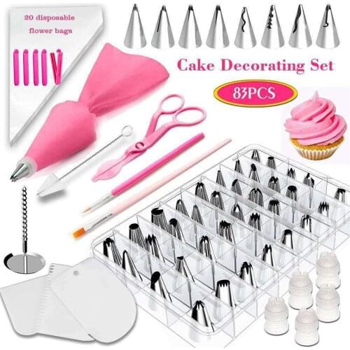 83pcs DIY Cake Decorating Tips Set with Box Icing Piping Nozzles Set Kit Cupcake Cream Pastry Decoration Tips Baking Tool