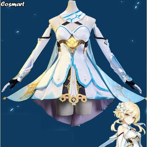 Anime Genshin Impact Traveler Lumine Game Suit White Lovely Dress Uniform Cosplay Costume Halloween Party Outfit For Women New