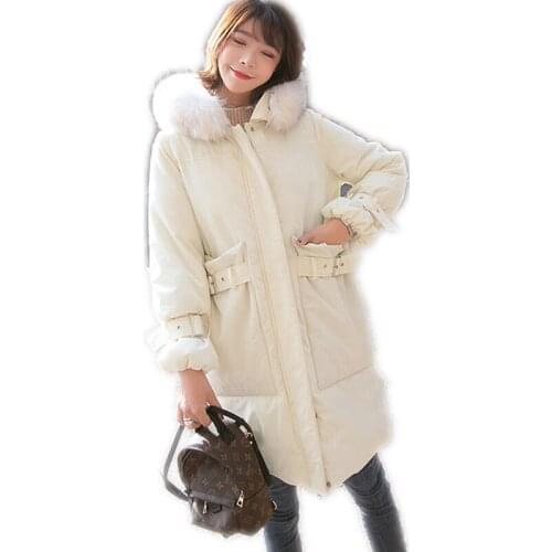 Hooded Large Fur Collar2018Fashion New Medium-Long Down Cotton Jacket Long Sleeve Winter Jackets Thicken Cotton-Padded CoatQ1054