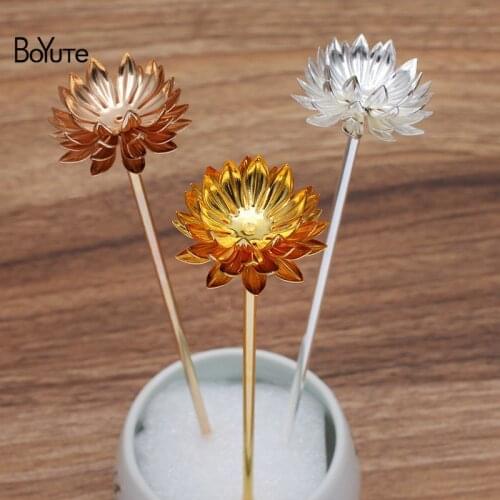 BoYuTe (10 Pieces/Lot) 30MM Metal Brass Chrysanthemum Hair Stick Materials Diy Handmade Bridal Hair Jewelry Accessories