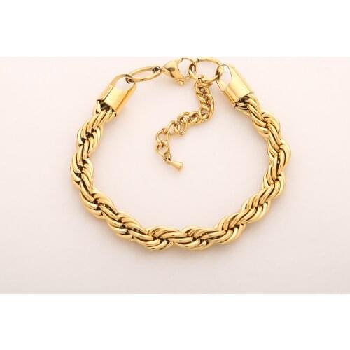 Trendy 8mm Twisted Cable Chain Bracelet Jewelry 18K Gold Stainless Steel Rope Chain Bracelet For Women Accessories