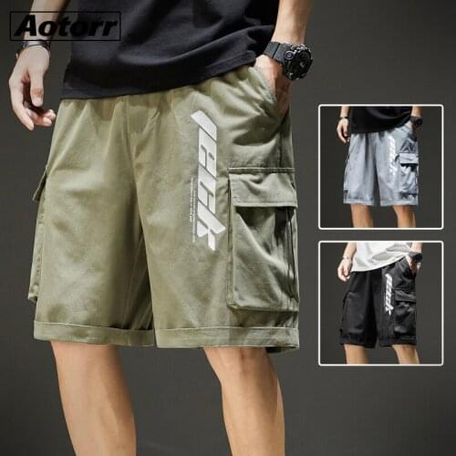 Casual Summer Men Fashion Cargo Shorts Loose Drawstring Half Pants Tide Streetwear Big Pocket Cotton Sports Beach Pants 3XL