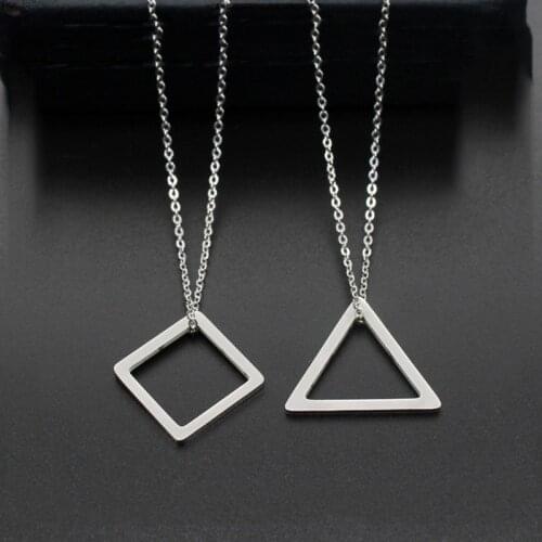 Creative silver color Geometric Flower Chain Necklaces for Women man Party Clavicle square Pentagram triangle Necklace Jewelry