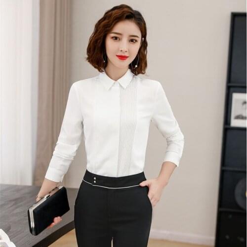 Formal Women Work Blouses & Shirts White Long Sleeve Office Ladies Tops Clothes OL Styles