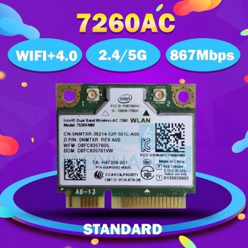 For intel Wholesale Dual Band Wireless-AC7260 7260HMW 7260HMWAC 7260AC 867Mbps+BT4.0 half Mini PCI-e Wireless wifi wlan card