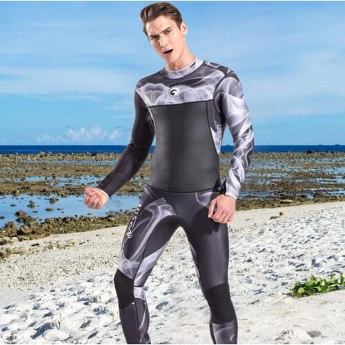 Hisea Mens 1.5mm Premium Neoprene Diving Suit Full Length Snorkeling Wetsuits Black / Camo Patchwork Jumpsuit Wet Suit
