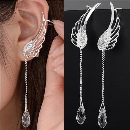 Angel Wings Earrings Flash Drop Dangle Crystal Chain Fringe Earrings Fashion Ear Stud Clip Jewelry For Women Earrings Jewelry