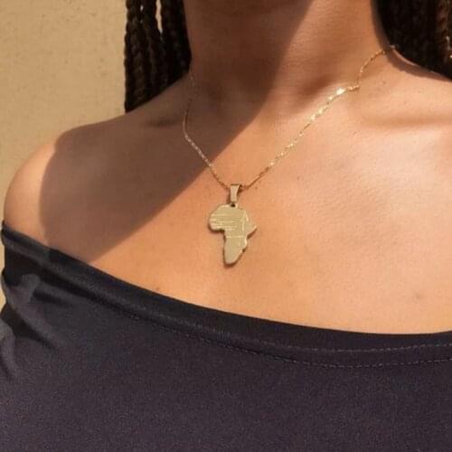 Africa Map Pendant Necklace For Women Men Charm Collar Gold Chain Hip-hop Style African Map Stainless Steel Necklace Jewelry