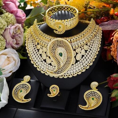 Missvikki Luxury Big Water Drop 4pcs African Cubic Zircon Nigerian Jewelry sets For Women Wedding Dubai Gold Bridal Jewelry Set