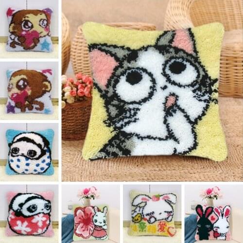Latch Hook Kits Diy Do It Yourself Knooppakket Smyrna Cross Pillows Borduurpakket Kussen Animals Handicraft Pillow Cat