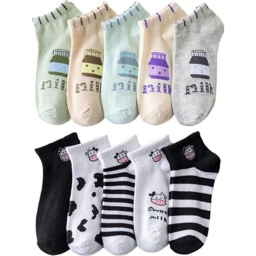 10 Pairs Fashion New Low Tube Socks Women Fruit Street Style Summer Ankle Socks Set Comfortable Invisible Happy Sokken Femme