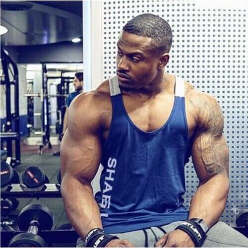 New Summer Mens Gym Letter Printed Fitness Sports Vest Muscle Low Cut Bodybuilding Workout Cycling Tank Top