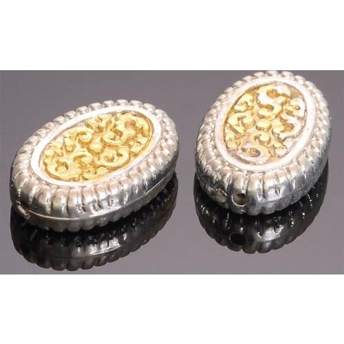 New Arrival 35 Pcs 7x18x26mm Silver Gold Tone Plating Acrylic Antique Design Beads Flat Oval Beads For Jewelry Making Supplies