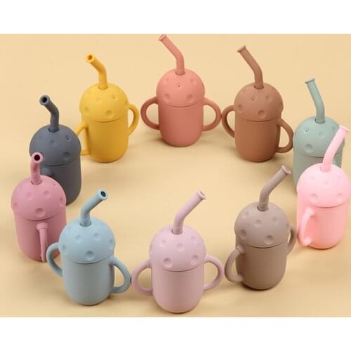 Food grade baby bottle set childrens silicone dishes baby feeding straw mug snack silicone drinking Tumbler cups with straw