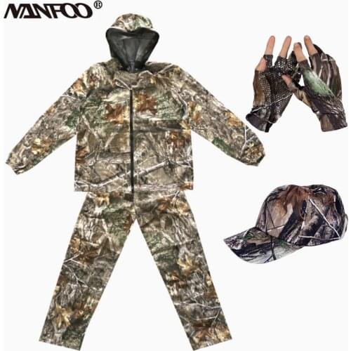 NEW Spring Autumn Outdoor Bionic Camouflage Hunting Clothing Hooded Fishing Suit Comfortable and Breathable Cotton Jacket Pants