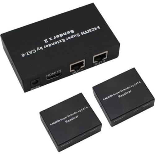 HDMI 1X2 splitter extender over cat5/cat6 cable HDMI UTP splitter extender 1 in 2 out HDMI splitter with cat5/6 ports up to 60m