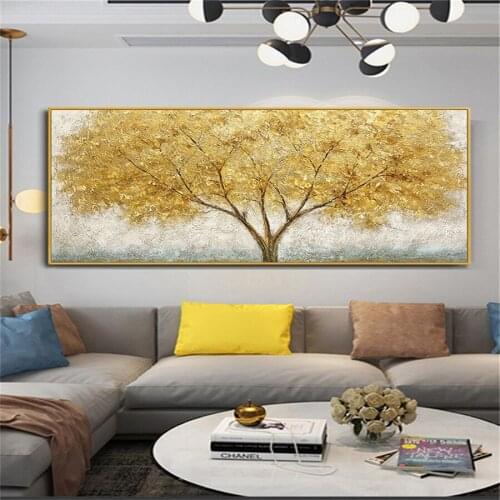 Hand-painted oil painting golden tree decoration art modern living room dining room background wall paintings porch aisle murals