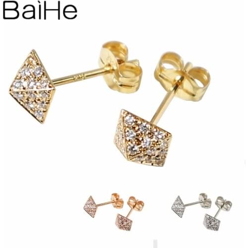 BAIHE Solid 14K Yellow/White/Rose Gold 0.22ct H/SI Natural Diamonds Earrings Trendy Fine Jewelry Stylish Personality Wedding