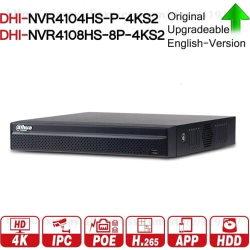 Dahua NVR NVR4104HS-P-4KS2 NVR4108HS-8P-4KS2 With 4/8ch PoE 4 8 Port H.265 security Network Video Recorder ONVIF POE NVR