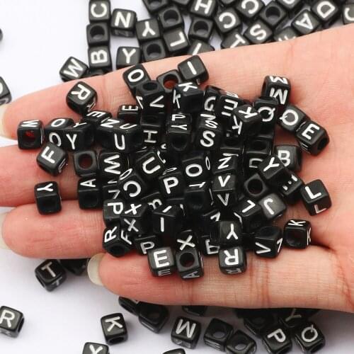 Mixed 6mm Square Black and White Letter Acrylic Beads Cube Loose Spacer Alphabet Beads For Jewelry Making Diy Handmade Supplies