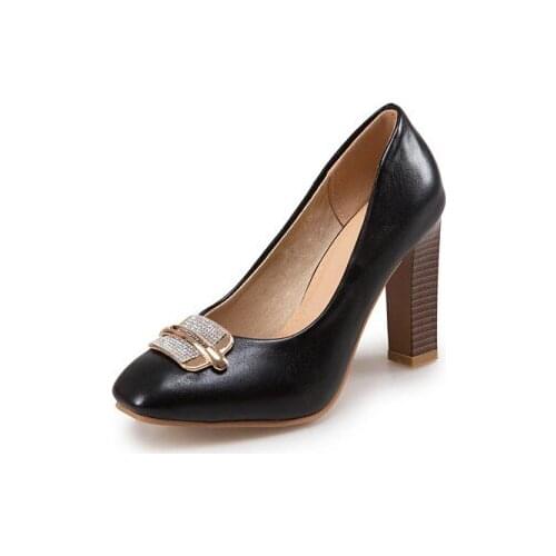 Big Size 11 12 13 14 ladies high heels women shoes woman pumps Metal sequins, water drill, square, heavy heel single shoe