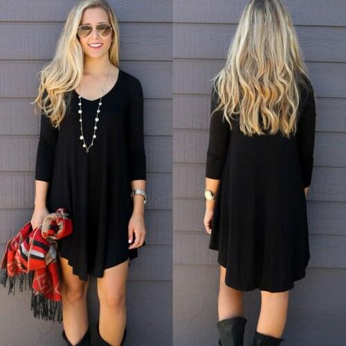 Hot Summer Office Ladies Womens Long Sleeve Loose Casual Tops Fashion Regular Blouse Solid Shorts O-Neck T-Shirt Dress