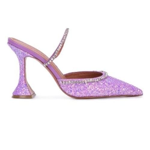 INS hot woman bling bling sequins crystal embellished high heel mules woman Candy color sequined rhinestone high heel mules
