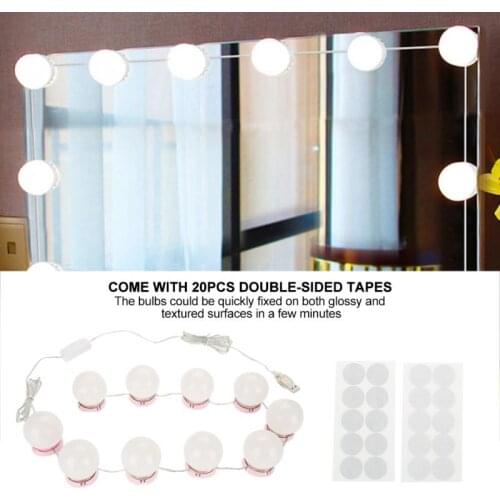 10pcs Makeup Mirror Bulbs Kit 10 W with LED Light + 20pcs tapes Vanity Mirror Cosmetic Makeup Brightness Adjustable Bulbs Pink