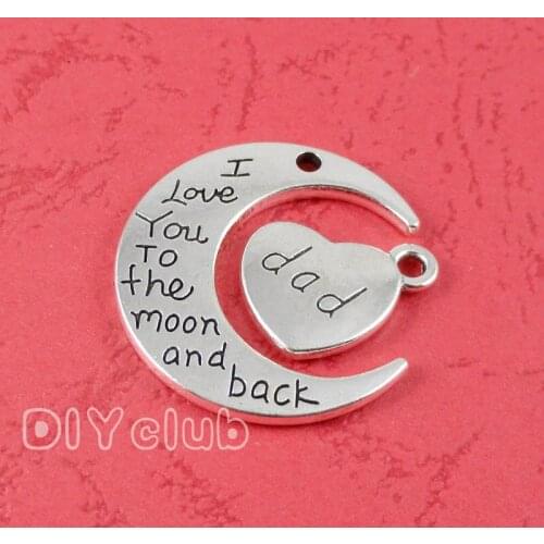 12Sets-Antique Silver / Bronze I Love You To The Moon And Back Dad Charms Pendants 29x27mm