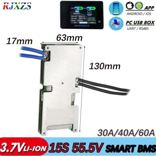15S 30A/40A/60A 63V Smart BMS with Active Android Bluetooth APP UART With Software (APP) Monitor