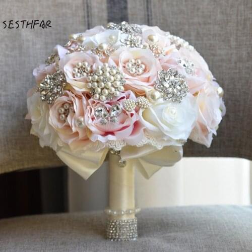 2018 Round Blush Bouquet Teardrop Butterfly Brooches Bouquet Alternative Cascading Bouquets Crystal Wedding Flowers