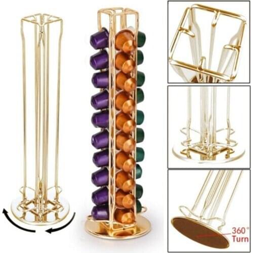 2020 Gold Coffee Capsule Holder Tower Stand For 40 Nespresso Capsules Storage soporte capsulas nespresso Coffee Pod Holder